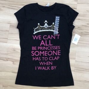 Black Pink + Silver Bling Princess Crown Funny Tee Shirt Large NWT